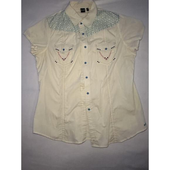 Cruel Girl Other - Cruel Western Style  Button Embroidered Short Sleeve Shirt SZ XL Pale Neutral